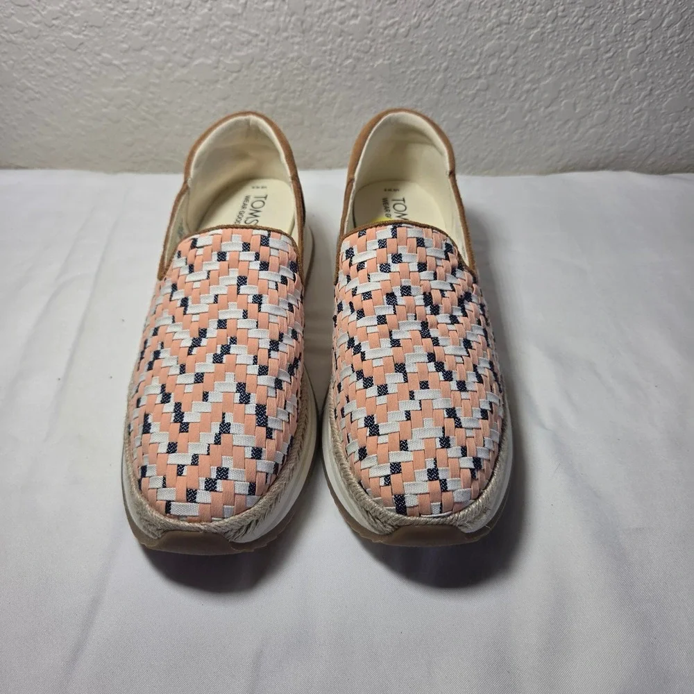 TOMS Mallow Alpargata Woven Platform Slip On Shoes Peach Tan Suede 10021027